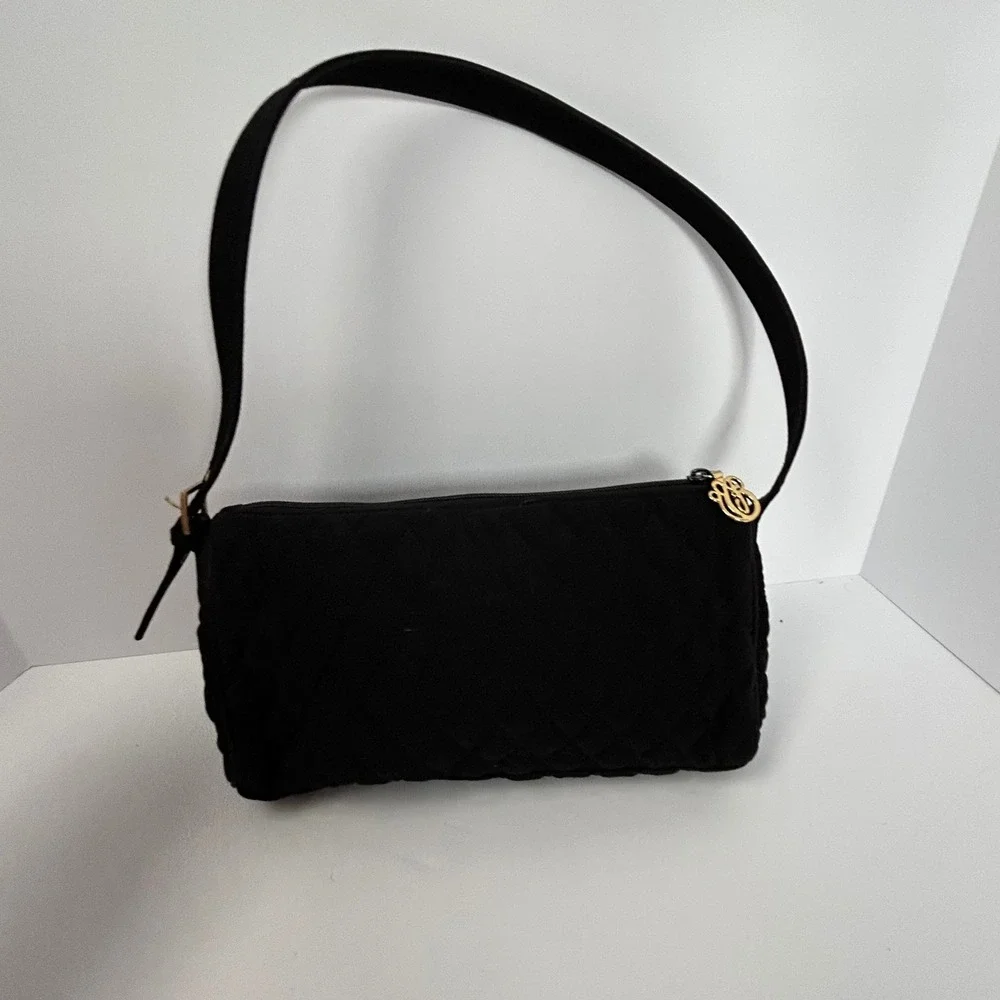 Vera Bradley Black Quilted Velvet Baguette Shoulder Bag Gold Hardware‎ Vintage